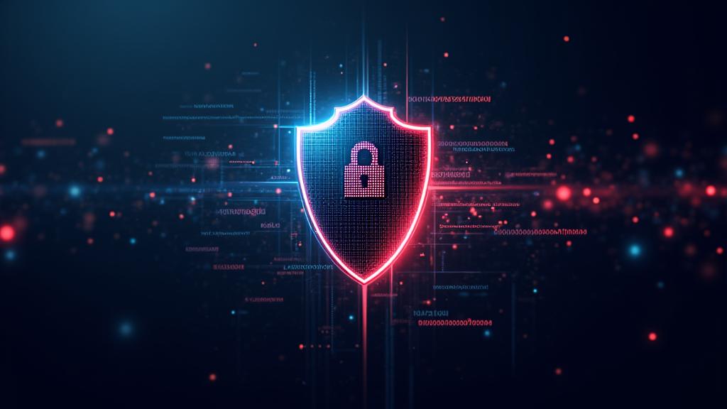 Image illustrant la sécurisation des données avec des lignes de code et un bouclier